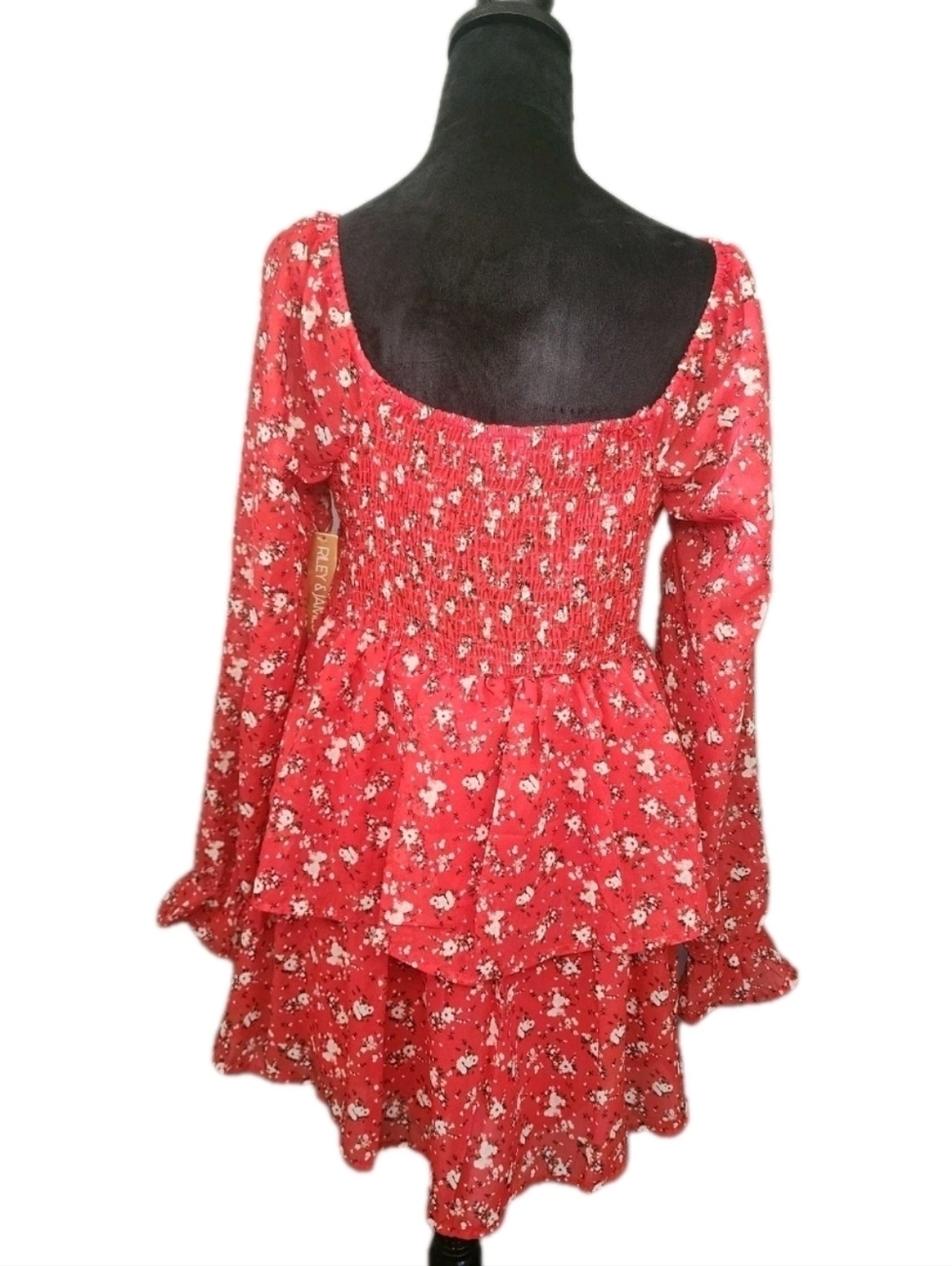Riley And James Floral Flutter Sleeve Dress Women's Sz L NWT Fairy Tiered Flowy - Picture 3 of 10